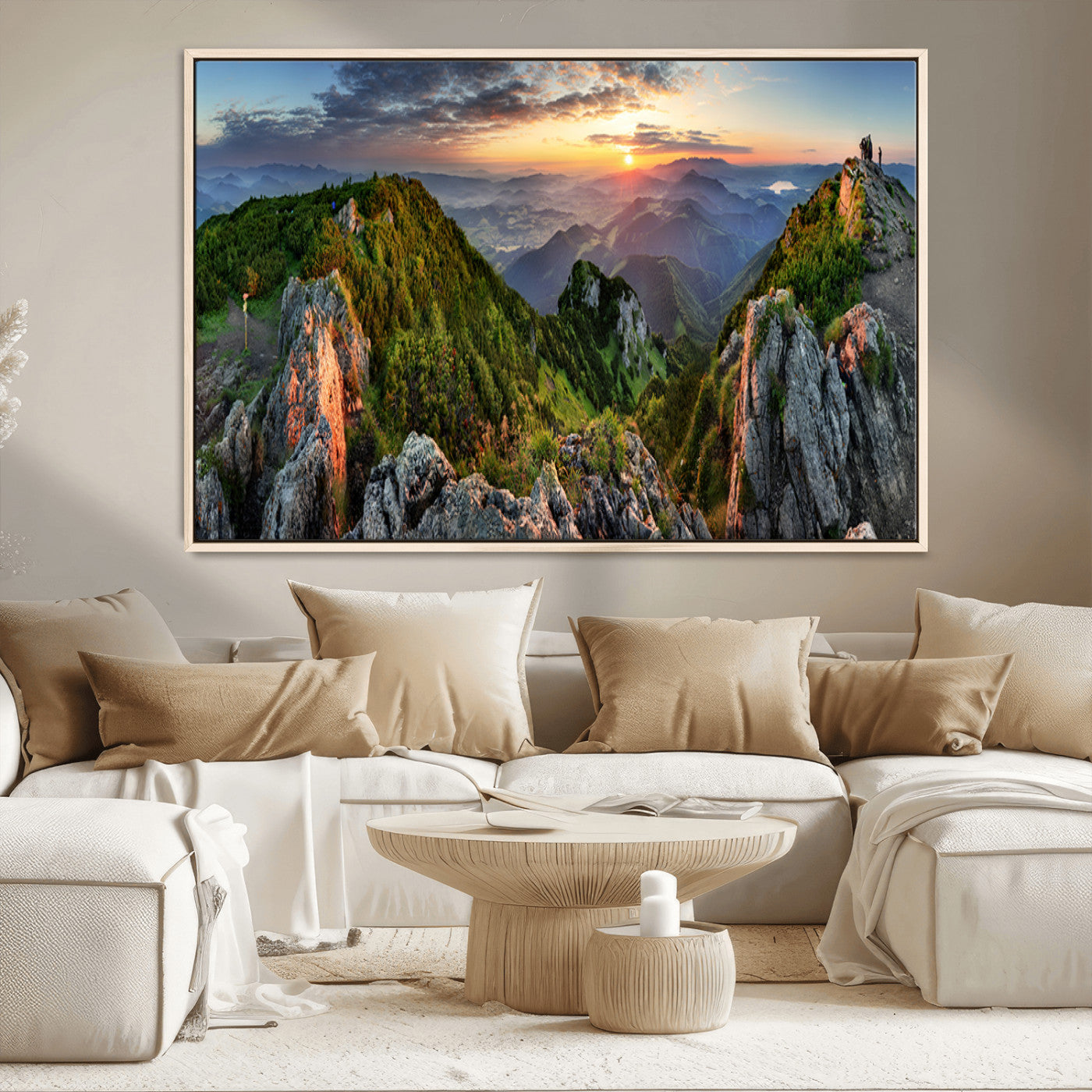 51582565-MGV-CV-36X24-Mountain Sunrise Panorama Wall Art – Scenic Landscape Canvas Print, Hiking Adventure Nature Photography, Large Mountain Range Wall