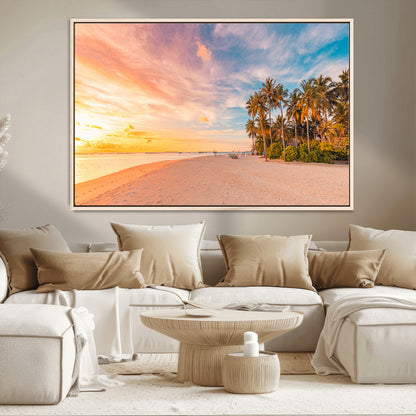 41542880-MGV-CV-36X24-Tropical Beach Wall Art Canvas Print, Framed Palm Trees Art Picture Print, Sunset Shore Perfect Tropical Coastal Decor Artwork