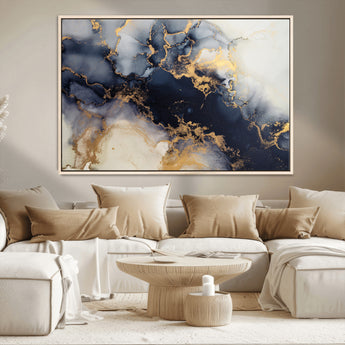 41136487-MGV-CV-36X24-Black Marble Wall Art Canvas Print, Framed Gold Veins Art Picture Print, Abstract Texture Perfect Moody Luxe Decor Artwork