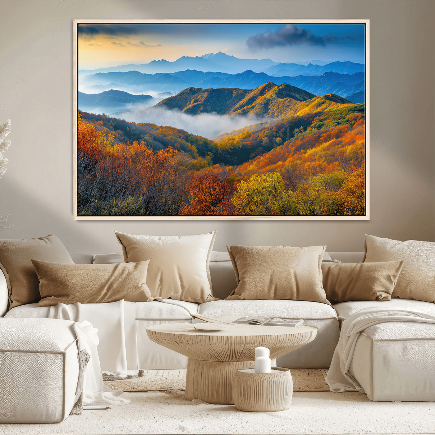 86772247-MGV-CV-36X24-Autumn Mountains Wall Art Canvas Print, Framed Fall Foliage Art Picture Print, Vibrant Hills Perfect Vibrant Nature Decor Artwork