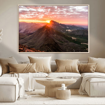 50957419-MGV-CV-36X24-Mountain Sunrise Wall Art Canvas Print, Framed Alpine Ridge Art Picture Print, Mountain Range Perfect Vibrant Rustic Decor Artwork