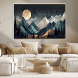 11060882-MGV-CV-36X24-Moonlit Mountains Wall Art Canvas Print, Framed Forest Silhouette Art Picture Print, Night Landscape Perfect Modern Forest Decor