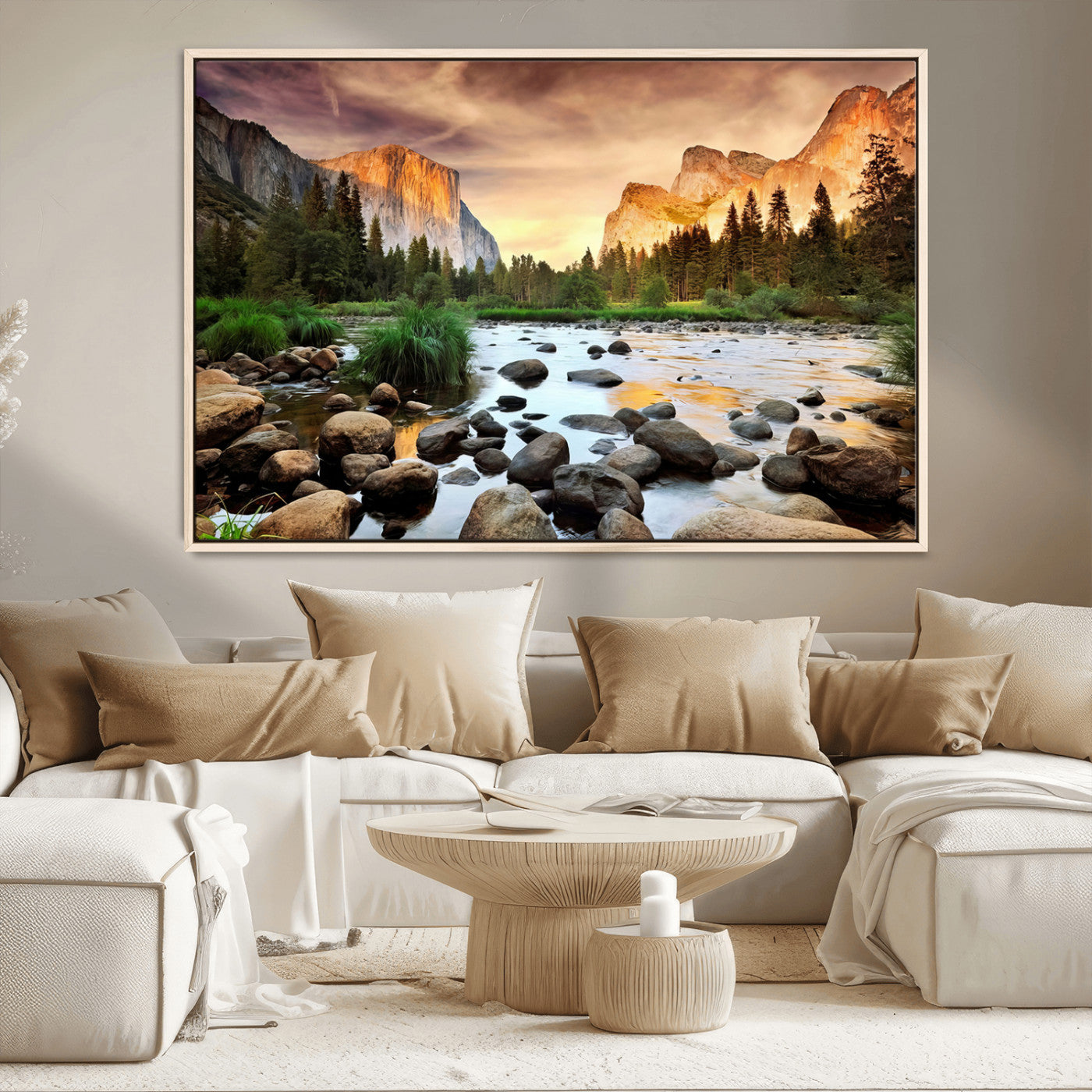 90956031-MGV-CV-36X24-Yosemite Valley Wall Art – Scenic Mountain River Landscape Canvas Print, Nature Photography for Living Room, Bedroom, Cabin,