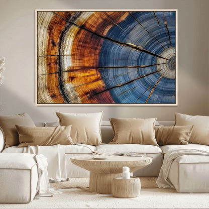 96890915-MGV-CV-36X24-Abstract Tree Ring Wall Art – Rustic Nature Canvas Print with Wood Grain Texture, Modern Earth Tone Artwork for Office, Living