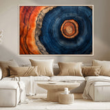 72209152-MGV-CV-36X24-Abstract Tree Ring Wall Art – Vibrant Blue Orange Wood Grain Canvas Print, Rustic Modern Nature Artwork for Living Room, Office,