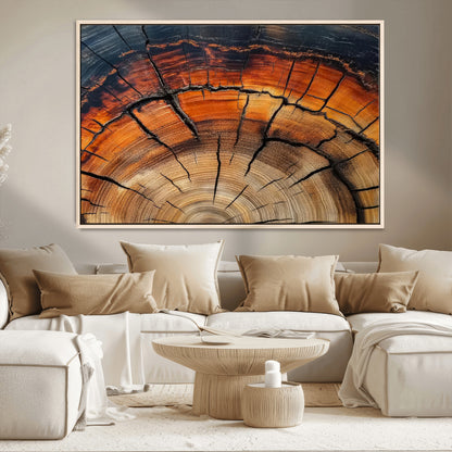 65909987-MGV-CV-36X24-Rustic Tree Ring Wall Art – Nature Inspired Wooden Texture Canvas Print, Modern Abstract Artwork for Living Room, Bedroom, Office