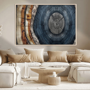 91368647-MGV-CV-36X24-Tree Ring Wall Art – Natural Rustic Wood Texture Canvas Print, Farmhouse Log Cabin Decor, Framed Abstract Tree Stump for Living