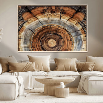 15184146-MGV-CV-36X24-Tree Rings Wall Art Canvas Print, Framed Wood Texture Art Picture Print, Rustic Pattern Perfect Rustic Organic Decor Artwork