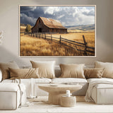 38758826-MGV-CV-36X24-Rustic Barn Wall Art Canvas Print, Framed Moody Barn Art Picture Print, Golden Field Perfect Rustic Farmhouse Decor Artwork