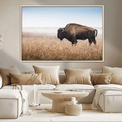 91267849-MGV-CV-36X24-Wild Bison Wall Art Canvas Print, Framed Bison in Prairie Art Picture Print, Rustic Western Perfect Rustic Western Decor Artwork