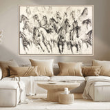 19433417-MGV-CV-36X24-Running Horses Wall Art Canvas Print, Framed Horse Sketch Art Picture Print, Galloping Herd Perfect Monochrome Western Decor
