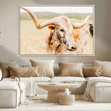 21060648-MGV-CV-36X24-Texas Longhorn Wall Art Canvas Print, Framed Speckled Cow Art Picture Print, Rustic Bull Perfect Rustic Western Decor Artwork
