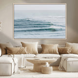 73969318-MGV-CV-36X24-Ocean Waves Wall Art Canvas Print, Framed Surfer Lineup Art Picture Print, Crowded Ocean Perfect Minimal Coastal Decor Artwork