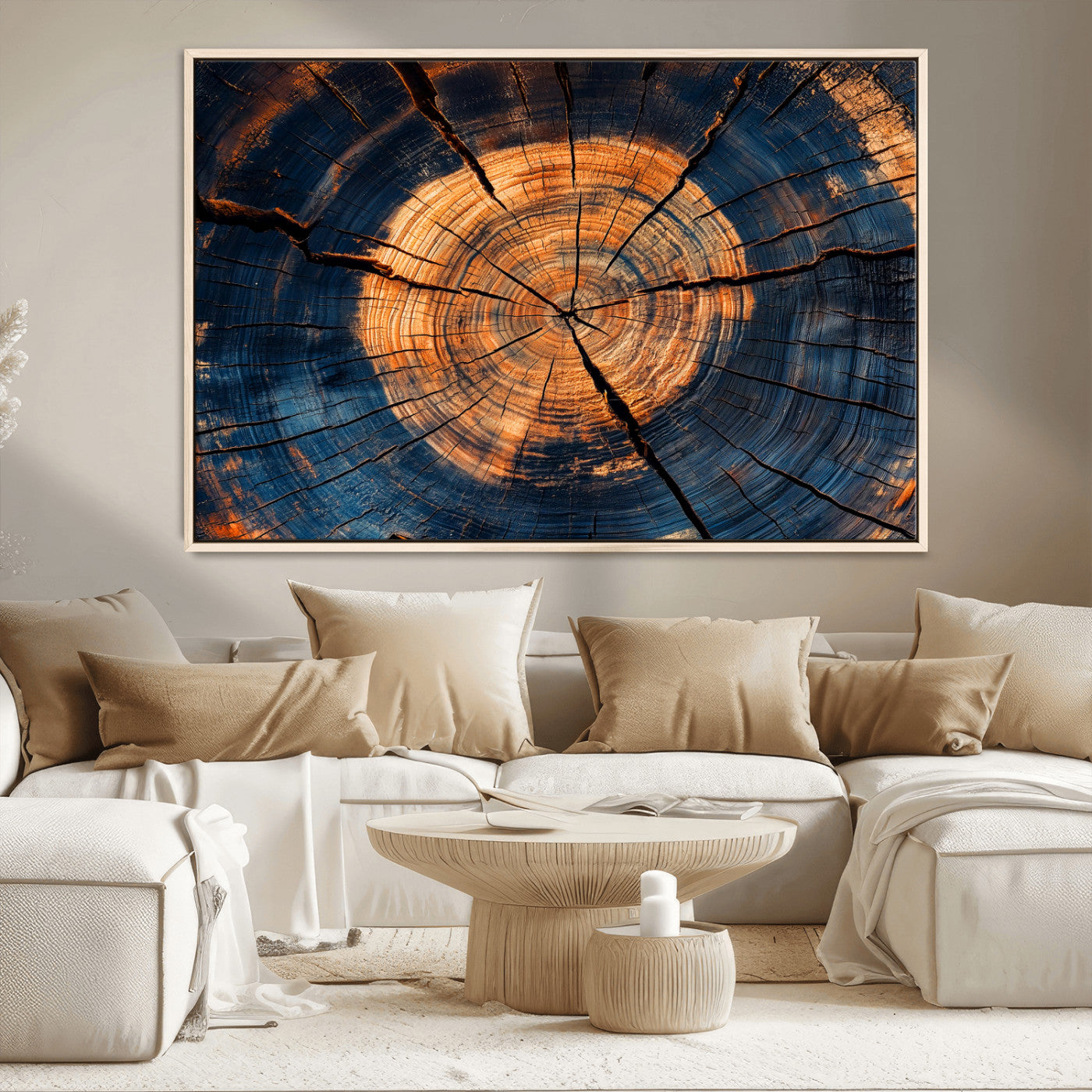 18975622-MGV-CV-36X24-Burnt Wood Wall Art Canvas Print, Framed Aged Timber Art Picture Print, Rustic Tree Slice Perfect Rustic Decor Artwork for Home,