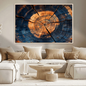 18975622-MGV-CV-36X24-Burnt Wood Wall Art Canvas Print, Framed Aged Timber Art Picture Print, Rustic Tree Slice Perfect Rustic Decor Artwork for Home,