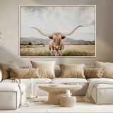 80054319-MGV-CV-36X24-Longhorn Wall Art – Rustic Western Canvas Print, Majestic Bull Artwork for Farmhouse, Ranch or Living Room