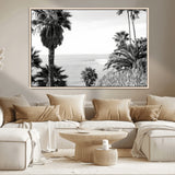 89458520-MGV-CV-36X24-Palm Trees Wall Art Canvas Print, Framed Coastal View Art Picture Print, Ocean Horizon Perfect Monochrome Coast Decor Artwork