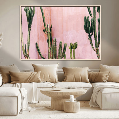 93119502-MGV-CV-36X24-Tall Cactus Wall Art Canvas Print, Framed Pink Wall Art Picture Print, Cactus Lines Perfect Modern Desert Decor Artwork
