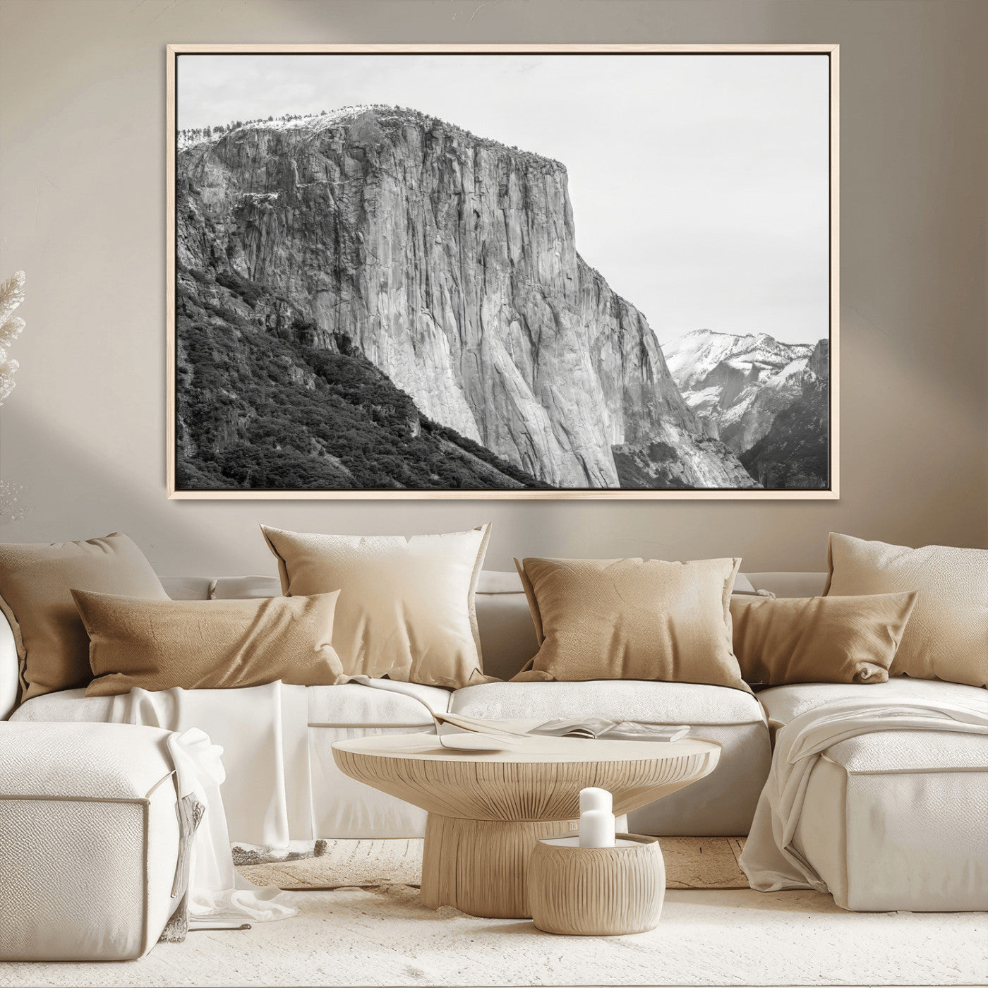 39393420-MGV-CV-36X24-El Capitan Wall Art Canvas Print, Framed Yosemite Cliff Art Picture Print, Monochrome Mountain Perfect Monochrome Sierra Decor