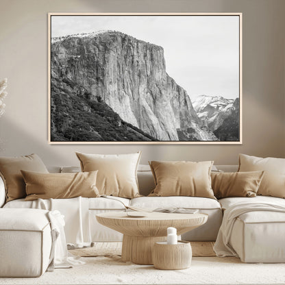 39393420-MGV-CV-36X24-El Capitan Wall Art Canvas Print, Framed Yosemite Cliff Art Picture Print, Monochrome Mountain Perfect Monochrome Sierra Decor