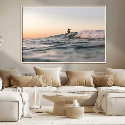 58502923-MGV-CV-36X24-Wave Rider Wall Art Canvas Print, Framed Ocean Wave Art Picture Print, Riding Surf Perfect Sunset Surf Decor Artwork