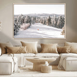 62119206-MGV-CV-36X24-Snowy Trail Wall Art Canvas Print, Framed Ski Slope Art Picture Print, Winter Pines Perfect Alpine Adventure Decor Artwork