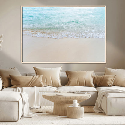 77194056-MGV-CV-36X24-Soft Shoreline Wall Art Canvas Print, Framed Gentle Waves Art Picture Print, Clear Water Perfect Minimalist Coastal Decor Artwork