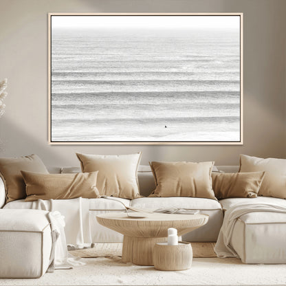 66534476-MGV-CV-36X24-Lone Surfer Wall Art Canvas Print, Framed Ocean Waves Art Picture Print, Minimal Sea Perfect Minimal Coastal Decor Artwork