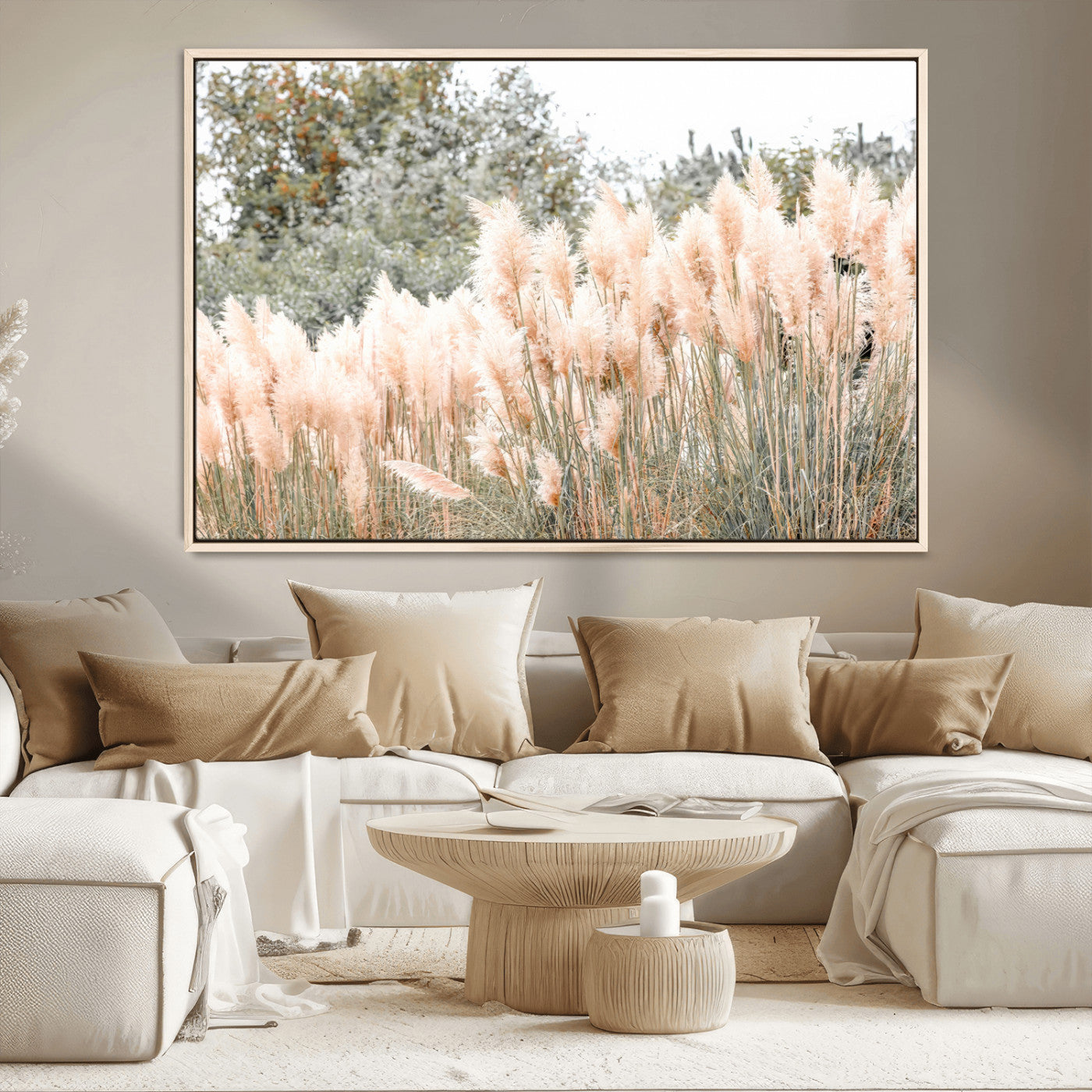 21826392-MGV-CV-36X24-Pampas Grass Wall Art Canvas Print, Framed Soft Pampas Art Picture Print, Pastel Grasses Perfect Soft Neutral Boho Decor Artwork