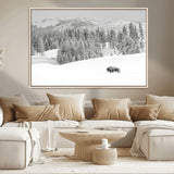 68081143-MGV-CV-36X24-Snowy Bison Wall Art Canvas Print, Framed Winter Forest Art Picture Print, Lone Bison Perfect Monochrome Winter Wild Decor Artwork