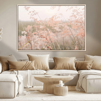 79164340-MGV-CV-36X24-Pastel Grasses Wall Art Canvas Print, Framed Soft Meadow Art Picture Print, Field in Breeze Perfect Pastel Minimal Decor Artwork