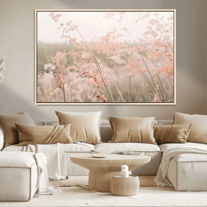 79164340-MGV-CV-36X24-Pastel Grasses Wall Art Canvas Print, Framed Soft Meadow Art Picture Print, Field in Breeze Perfect Pastel Minimal Decor Artwork
