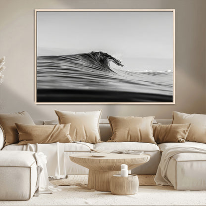 24029476-MGV-CV-36X24-Black Wave Wall Art Canvas Print, Framed Abstract Surf Art Picture Print, Minimalist Ocean Perfect Minimalist Coastal Decor