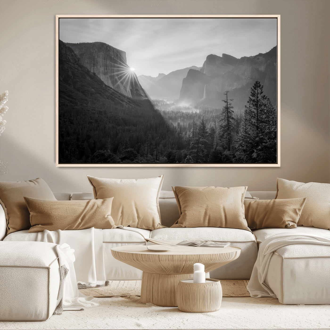 39278955-MGV-FC-36X24_Natural-Yosemite Valley Wall Art Canvas Print, Framed El Capitan Art Picture Print, Misty Mountain Perfect Modern Rustic Decor Artwork