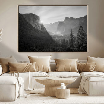 39278955-MGV-FC-36X24_Natural-Yosemite Valley Wall Art Canvas Print, Framed El Capitan Art Picture Print, Misty Mountain Perfect Modern Rustic Decor Artwork