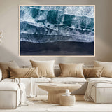 87941475-MGV-CV-36X24-Black Beach Wall Art Canvas Print, Framed Aerial Ocean Art Picture Print, Moody Coastal Perfect Modern Coastal Decor Artwork