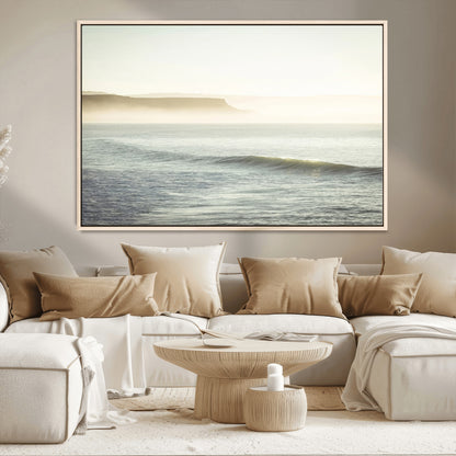 39310633-MGV-CV-36X24-Coastal Cliffs Wall Art Canvas Print, Framed Misty Ocean Art Picture Print, Morning Light Perfect Minimalistic Coastal Decor