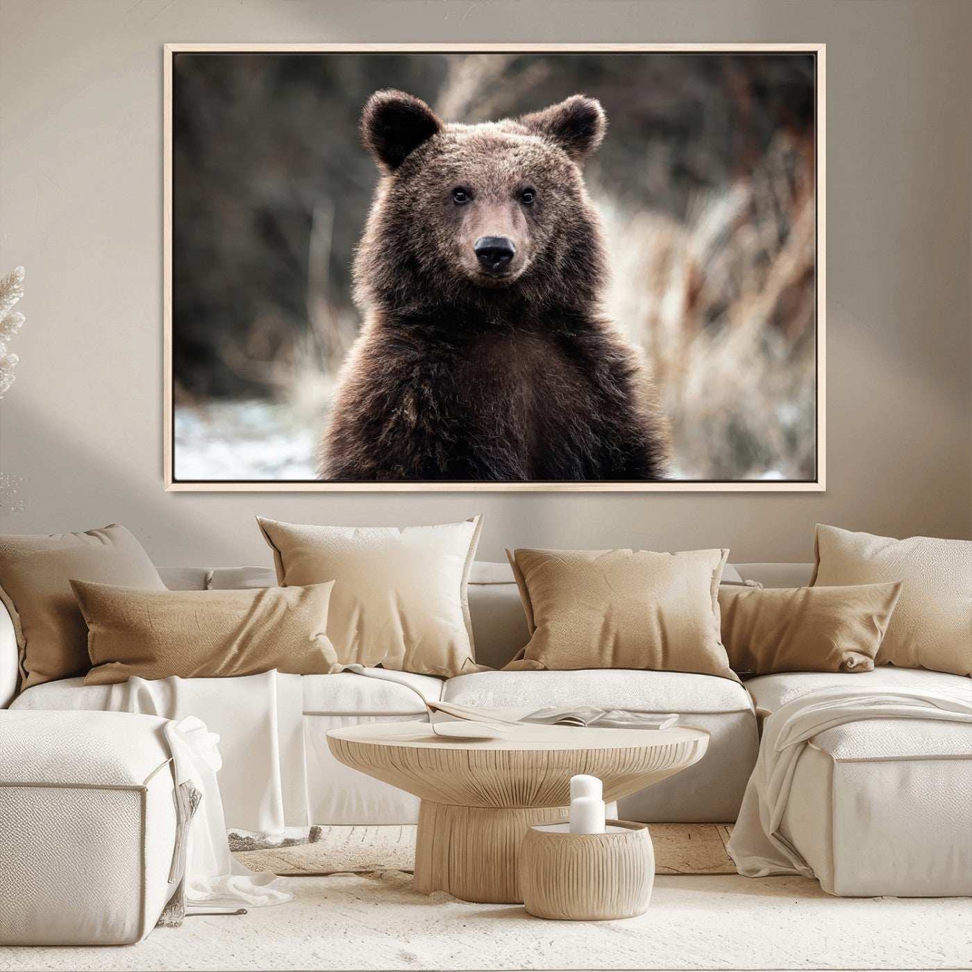 47112103-MGV-CV-36X24-Brown Bear Wall Art Canvas Print, Framed Forest Wildlife Art Picture Print, Woodland Bear Perfect Rustic Cabin Decor Artwork