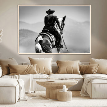 83102464-MGV-CV-36X24-Western Cowboy Wall Art Canvas Print, Framed Monochrome Horse Art Picture Print, Western Equestrian Perfect Rustic Western Decor
