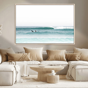 56345117-MGV-CV-36X24-Minimalist Surfing Wall Art Canvas Print, Framed Ocean Waves Art Picture Print, Soft Ocean Perfect Minimalist Coastal Decor