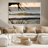24896468-MGV-CV-36X24-Sunset Surf Wall Art Canvas Print, Framed Golden Waves Art Picture Print, Tropical Ocean Perfect Tropical Boho Decor Artwork