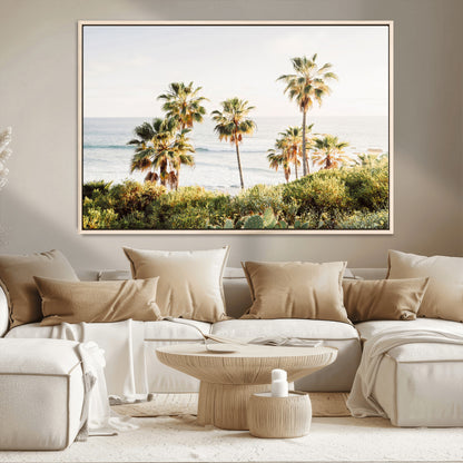 94707294-MGV-CV-36X24-California Coast Wall Art Canvas Print, Framed Palm Trees Art Picture Print, Coastal Landscape Perfect Coastal Minimalist Decor