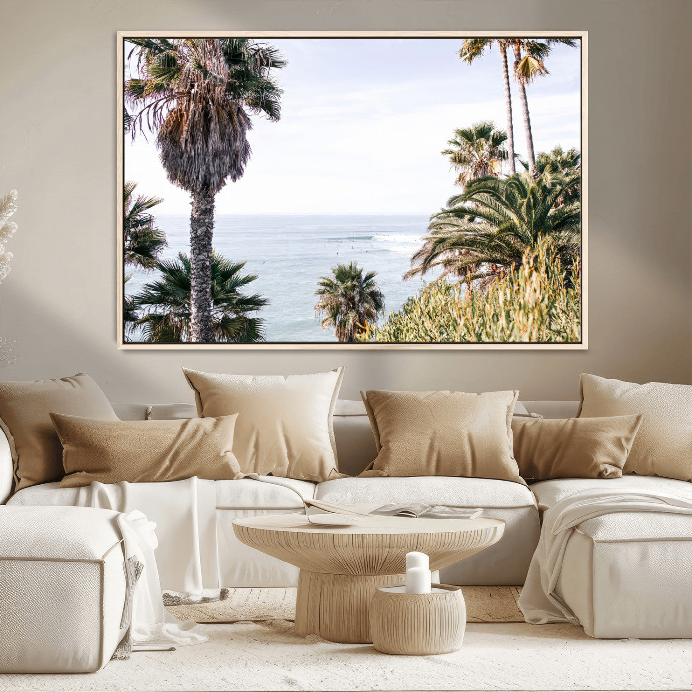 51404565-MGV-CV-36X24-Palm Trees Wall Art Canvas Print, Framed Ocean Breeze Art Picture Print, Coastal View Perfect Tropical Coastal Decor Artwork