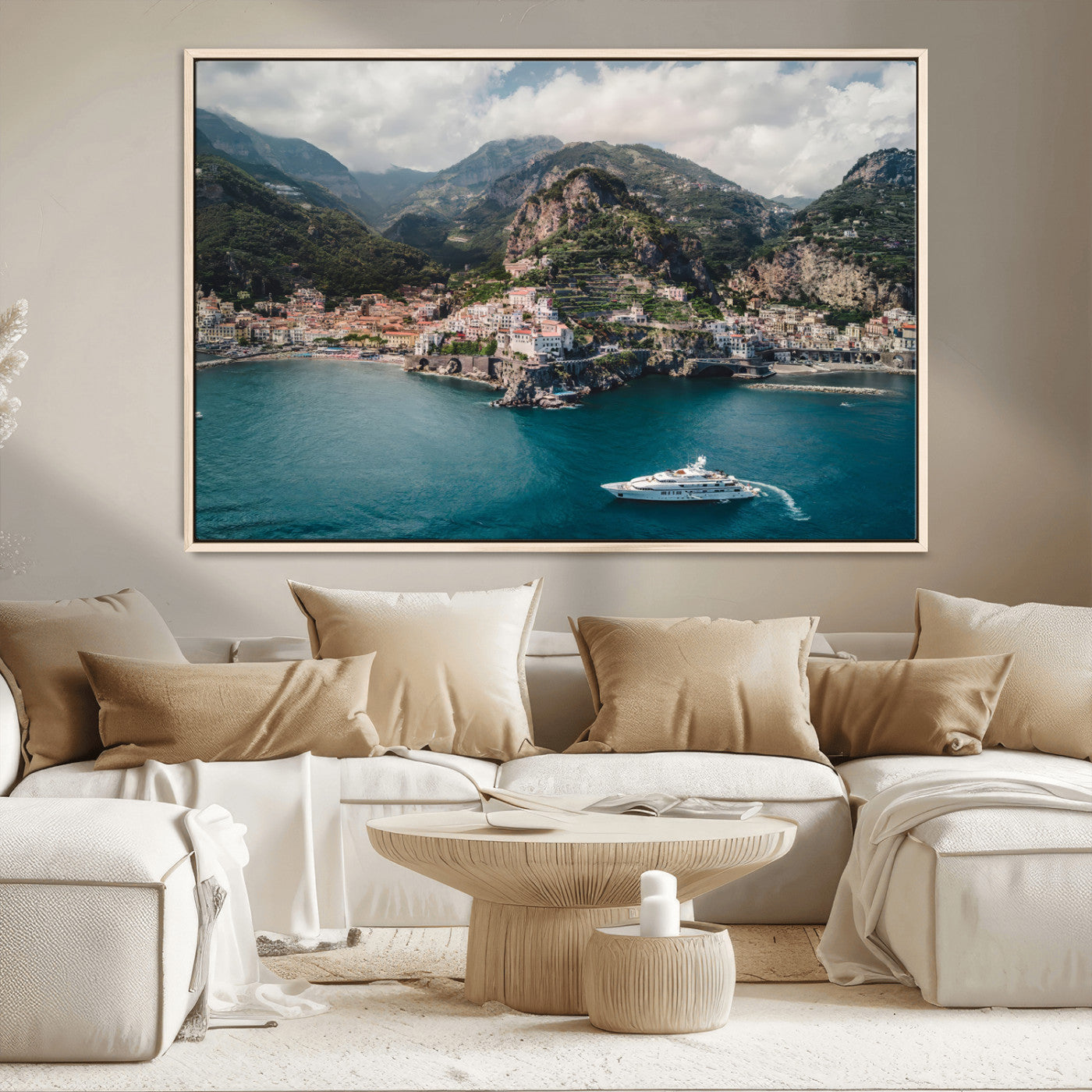 20321590-MGV-CV-36X24-Amalfi Coast Wall Art Canvas Print, Framed Italy Travel Art Picture Print, Mediterranean Landscape Perfect Mediterranean Coastal