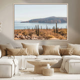 45193515-MGV-CV-36X24-Desert Cactus Wall Art Canvas Print, Framed Baja Coastline Art Picture Print, Coastal Desert Perfect Southwestern Minimalist Decor