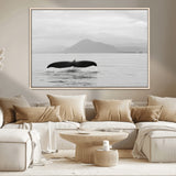 30524220-MGV-CV-36X24-Whale Tail Wall Art Canvas Print, Framed Black White Ocean Art Picture Print, Calm Marine Perfect Minimalist Coastal Decor Artwork