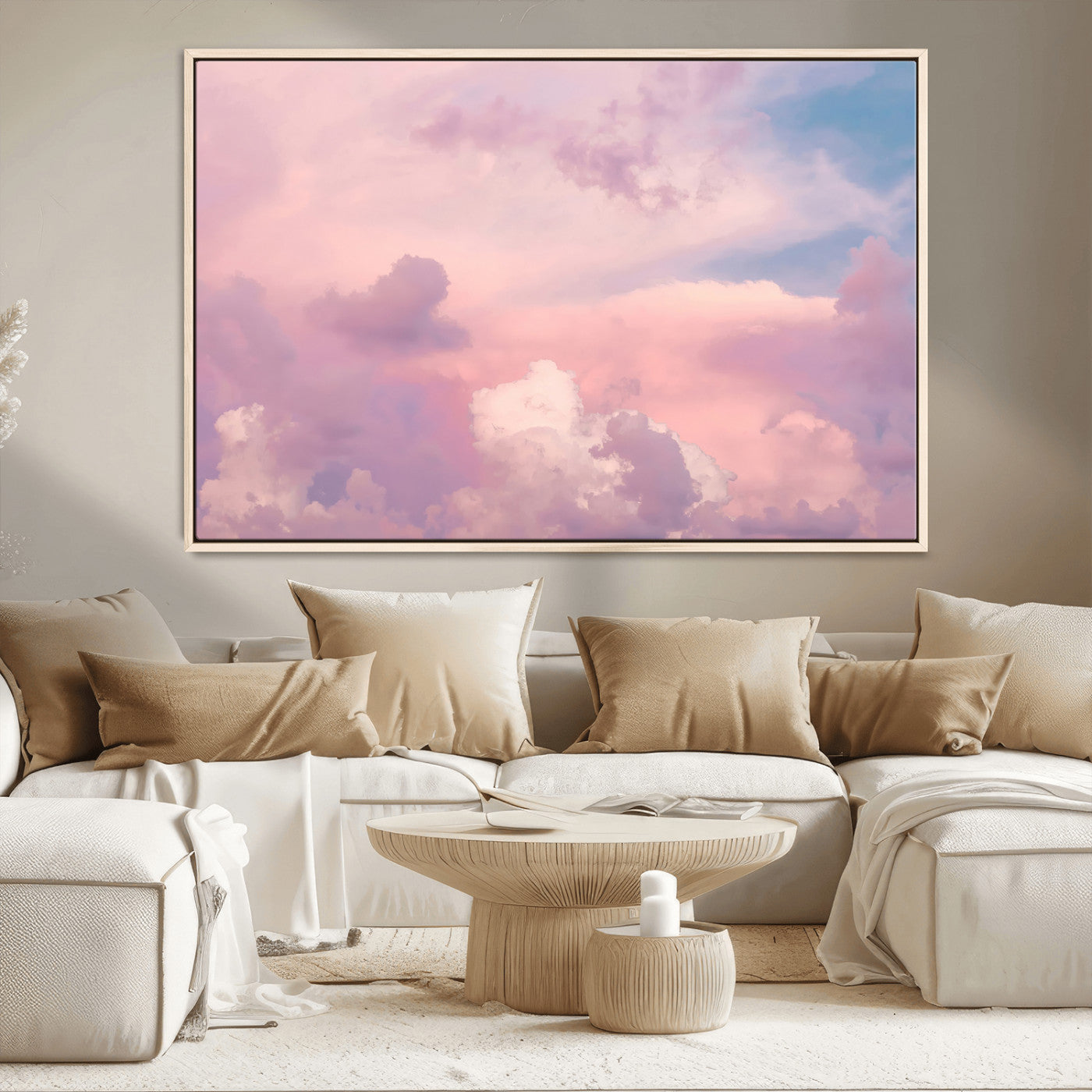22874890-MGV-CV-36X24-Pastel Sky Wall Art Canvas Print, Framed Dreamy Cloudscape Art Picture Print, Sunset Glow Perfect Minimalist Serenity Decor