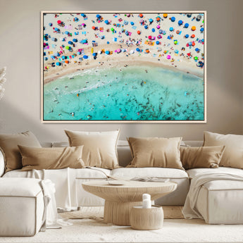 76172085-MGV-CV-36X24-Tropical Shoreline Wall Art Canvas Print, Framed Beach Relaxing Art Picture Print, Aerial Summer Perfect Coastal Vibrant Decor