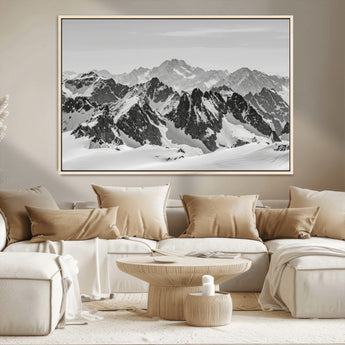 32399691-MGV-CV-36X24-Snowy Mountain Wall Art Canvas Print, Framed Mountain Peaks Art Picture Print, Alpine Mountains Perfect Minimalist Alpine Decor
