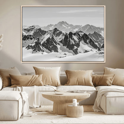 32399691-MGV-CV-36X24-Snowy Mountain Wall Art Canvas Print, Framed Mountain Peaks Art Picture Print, Alpine Mountains Perfect Minimalist Alpine Decor